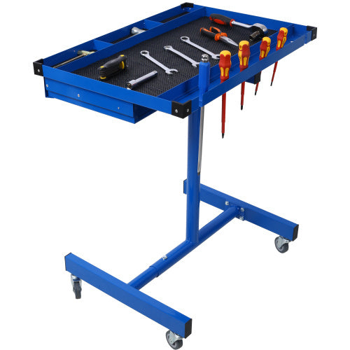 Adjustable Tear Down Work Table With Drawer For Garages, Repair Shops, And DIY, Portable, 4 2.5 Swivel Casters, 220 Pound Capacity, Rubber Corners, Heavy Duty Steel,