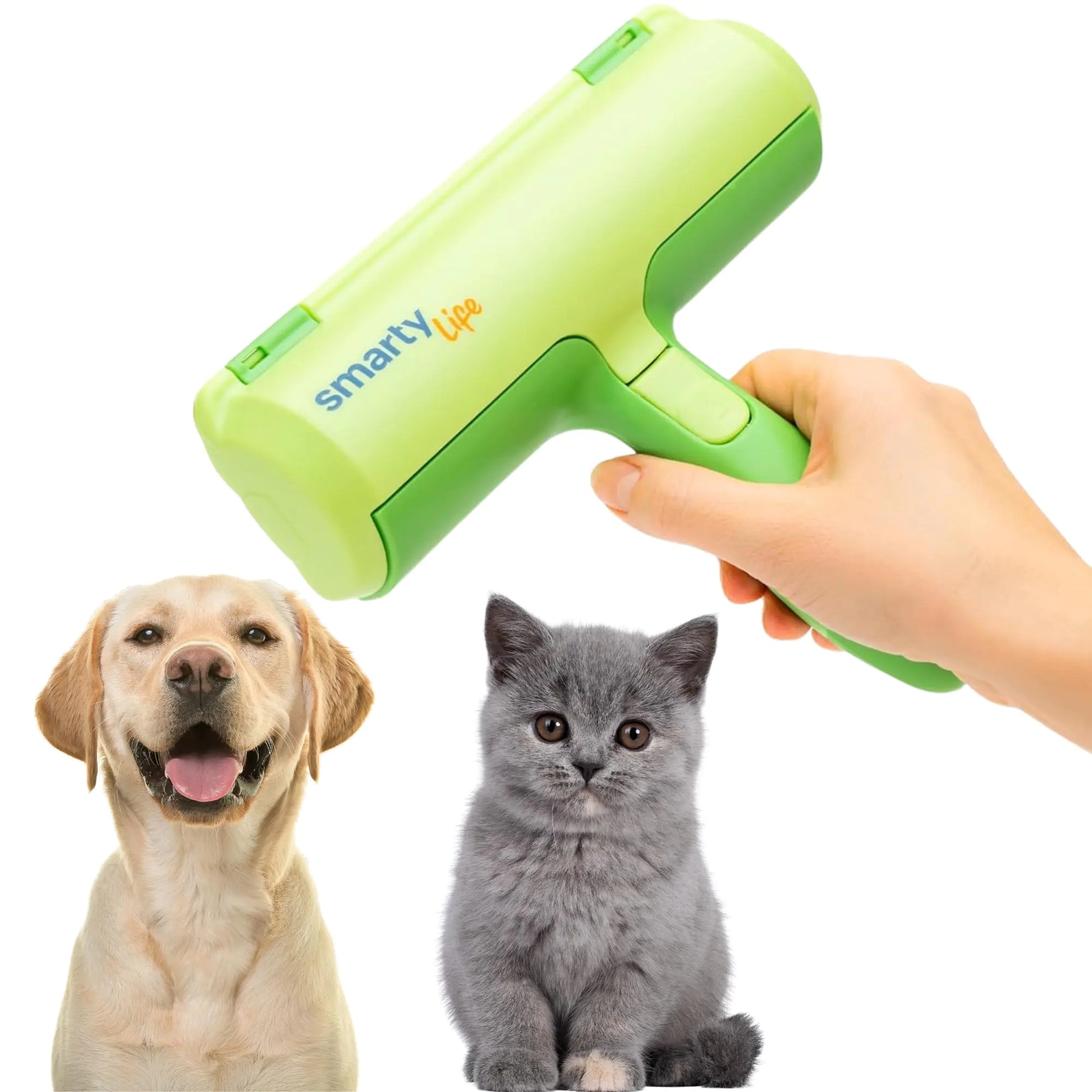 Smarty Life - Pet Hair Remover & Reusable Lint Roller - Cat and Dog Fur Remover - Washable Pet Hair Removal Tool for Furniture Couch Bedding Clothes Car - Green
