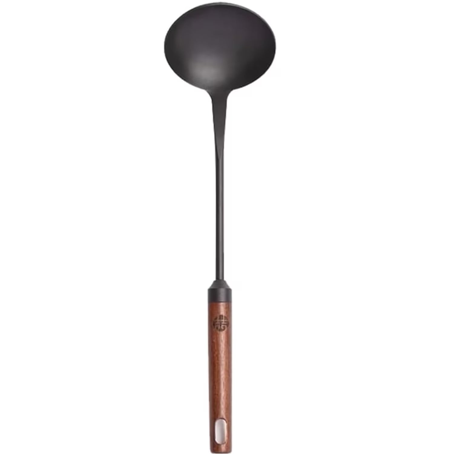 Shopi Vella durable kitchen cookware spoon with black metal head and wooden handle for cooking