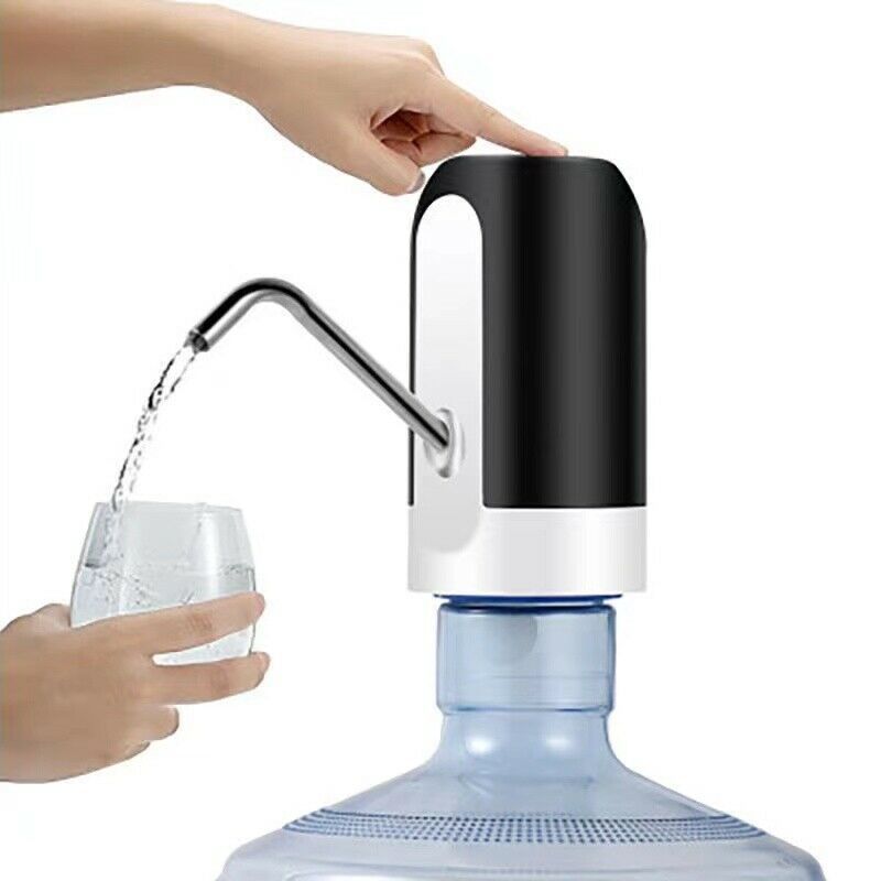 Shopi Vella electric water bottle dispenser pouring water into glass from large bottle