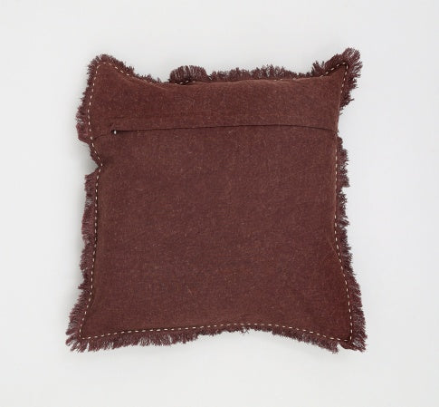 Shopi Vella brown linen pillow with fringe edges pillow case with back zipper closure