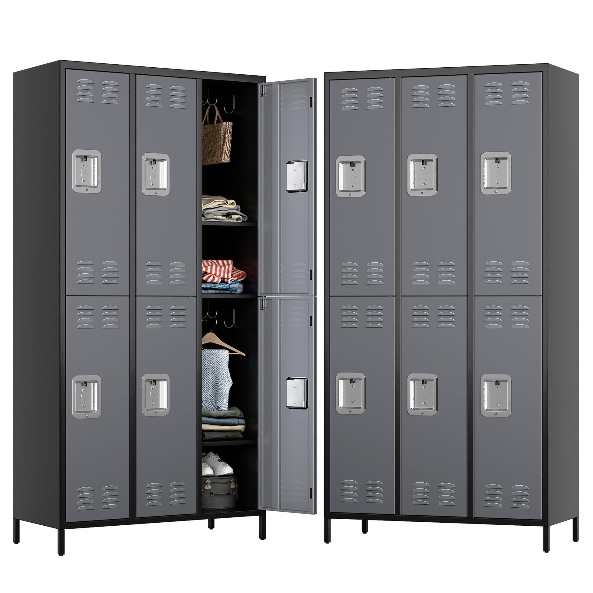 Shopi Vella gray metal lockers for employees with multiple compartments and secure locks