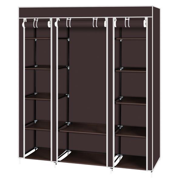 Shopi Vella multi compartment fabric wardrobe in brown with multiple shelves and hanging rods