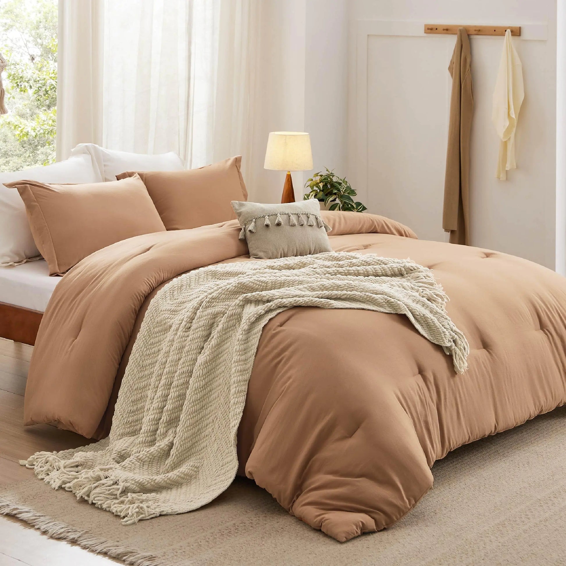 Bedsure King Comforter Set with Throw Blanket - 5 Pieces Boho Bedding Comforters Sets Down Alternative Bed in a Bag,Burnt Orange Bed Set with Comforter Pillow Shams Throw Pillow Chenille Blanket