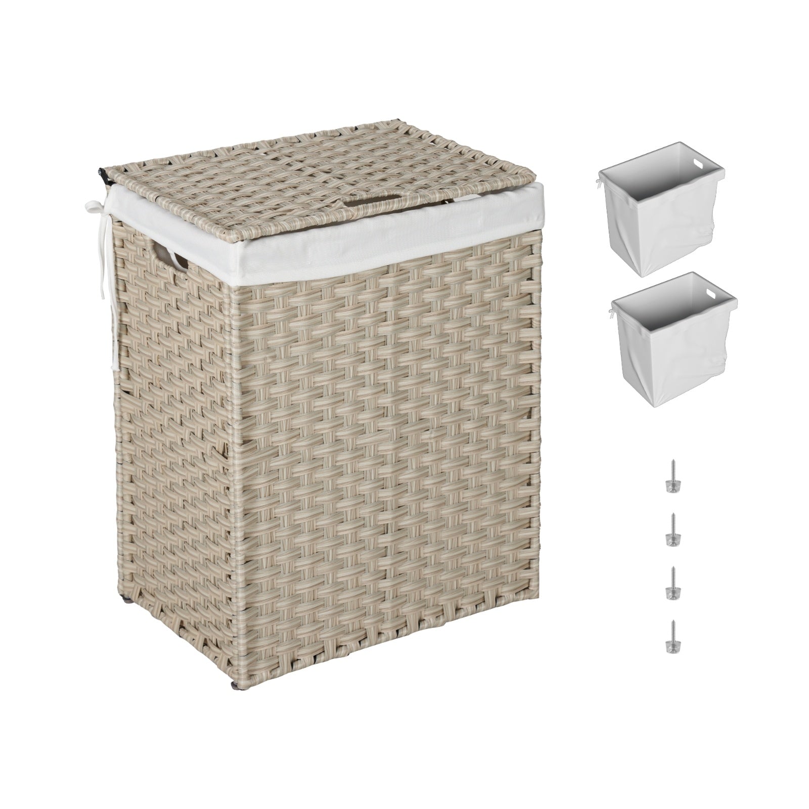 Shopi Vella rattan laundry hamper with lid and removable white liners for organized storage