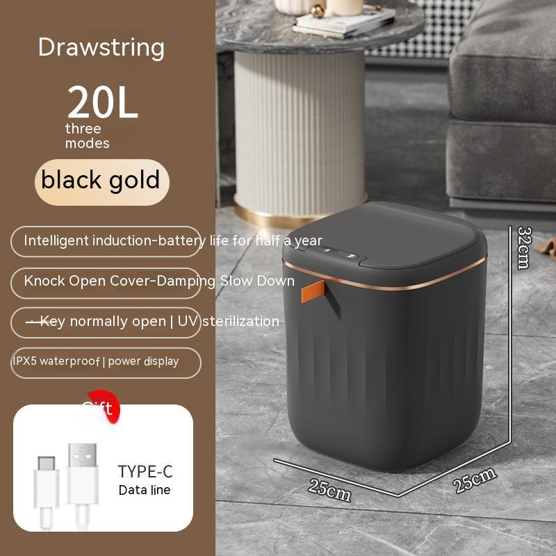 Shopi Vella black gold smart trash can with lid 20L bathroom storage with drawstring and waterproof design