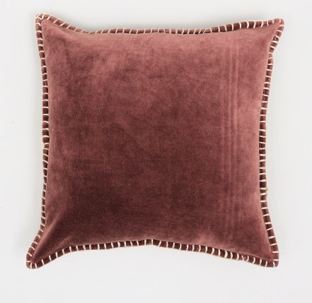 Shopi Vella stonewashed cotton velvet throw pillow in dusty rose with decorative stitched edges
