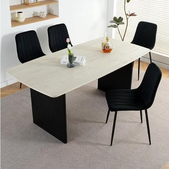 Shopi Vella modern kitchen chair set with black upholstered chairs and rectangular white marble table