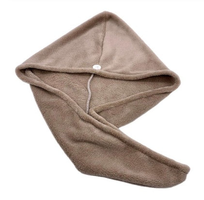 Soft brown women's hair drying towel with button closure from My Store for quick hair drying