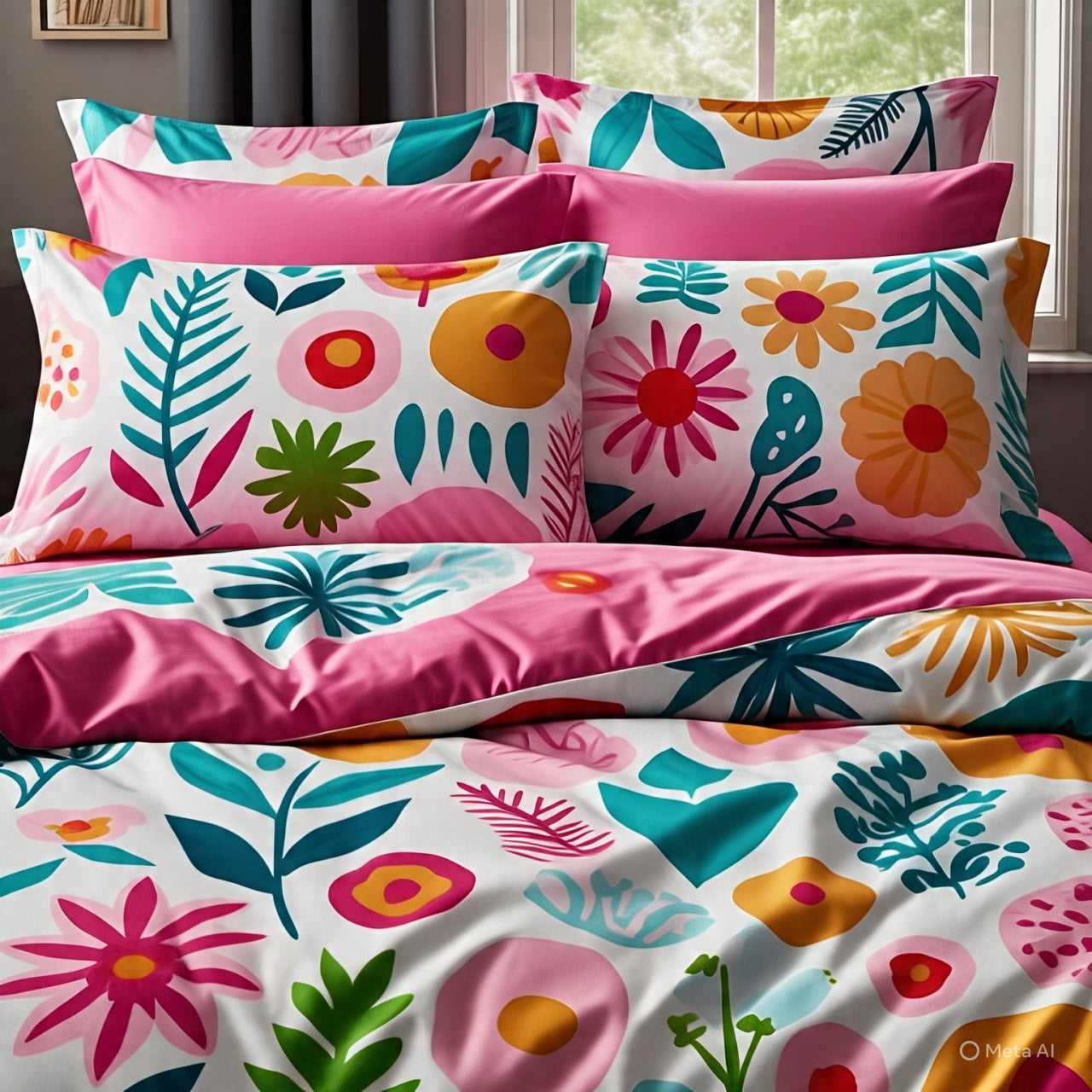 Floral print duvet cover set with colorful flowers and leaves on soft fabric for cozy bedroom decor