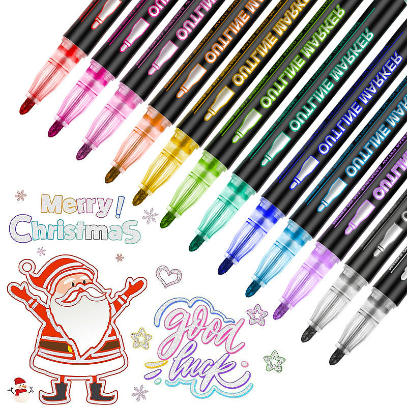Double Line Outline Pen 24 Color Suit Dream Color Mark Fluorescent Marker