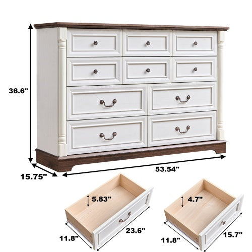 Shopi Vella 10 drawer dresser for bedroom with white and wood finish bathroom storage cabinet