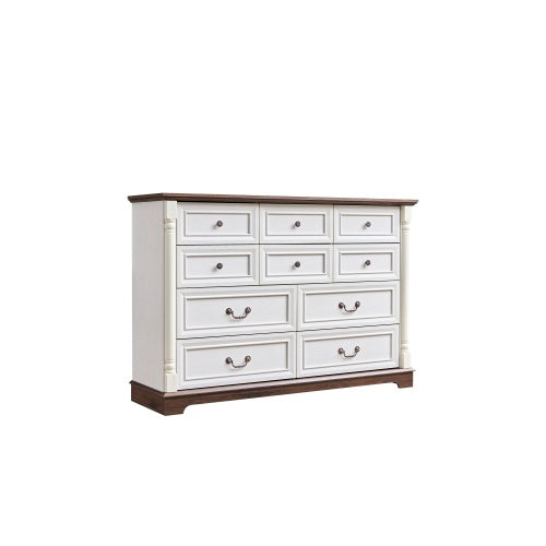 Shopi Vella 10 drawer dresser for bedroom with white finish and wood top bathroom storage