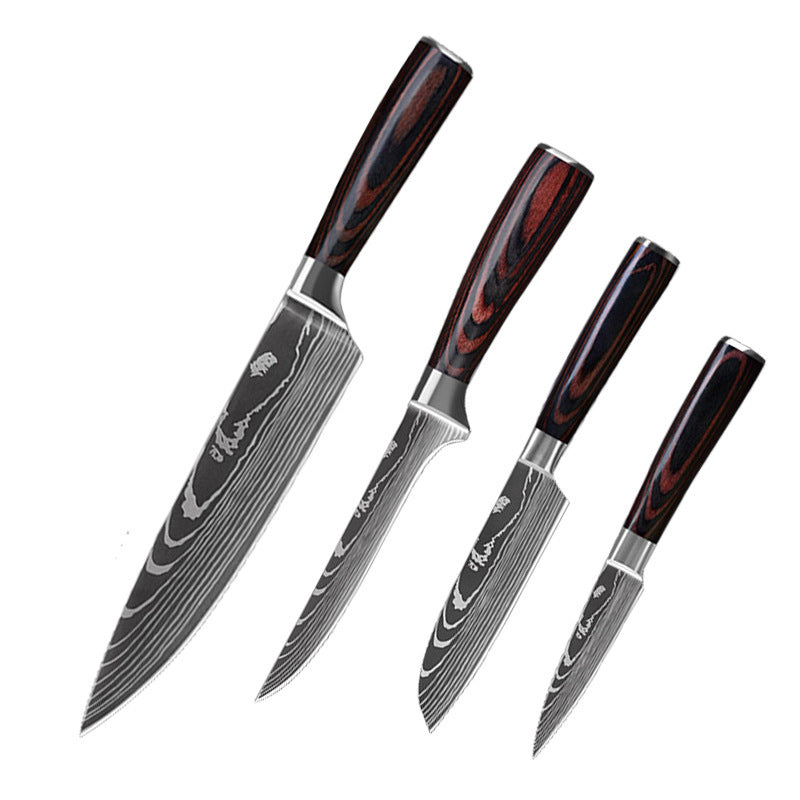 Set of four kitchen knives with dark wooden handles from Shopi Vella 10 piece cooking knife set