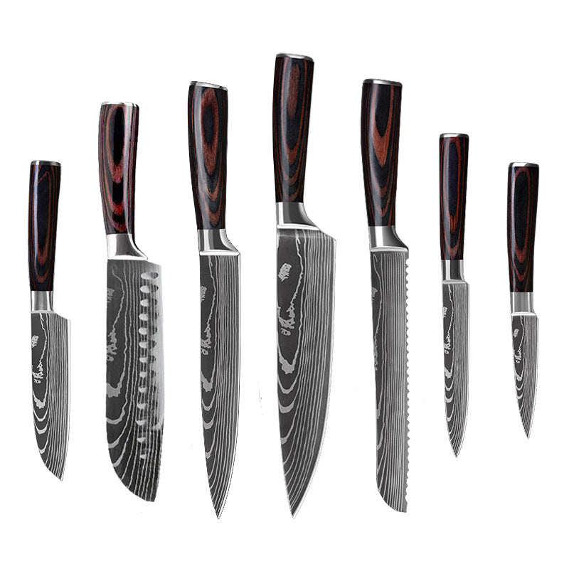 Shopi Vella 10 piece cooking knife set with wooden handles and Damascus steel blades for precise cutting