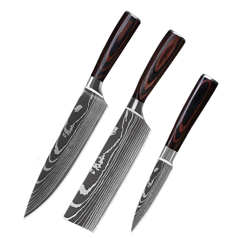 Shopi Vella 10 piece cooking knife set with Damascus steel blades and dark wooden handles