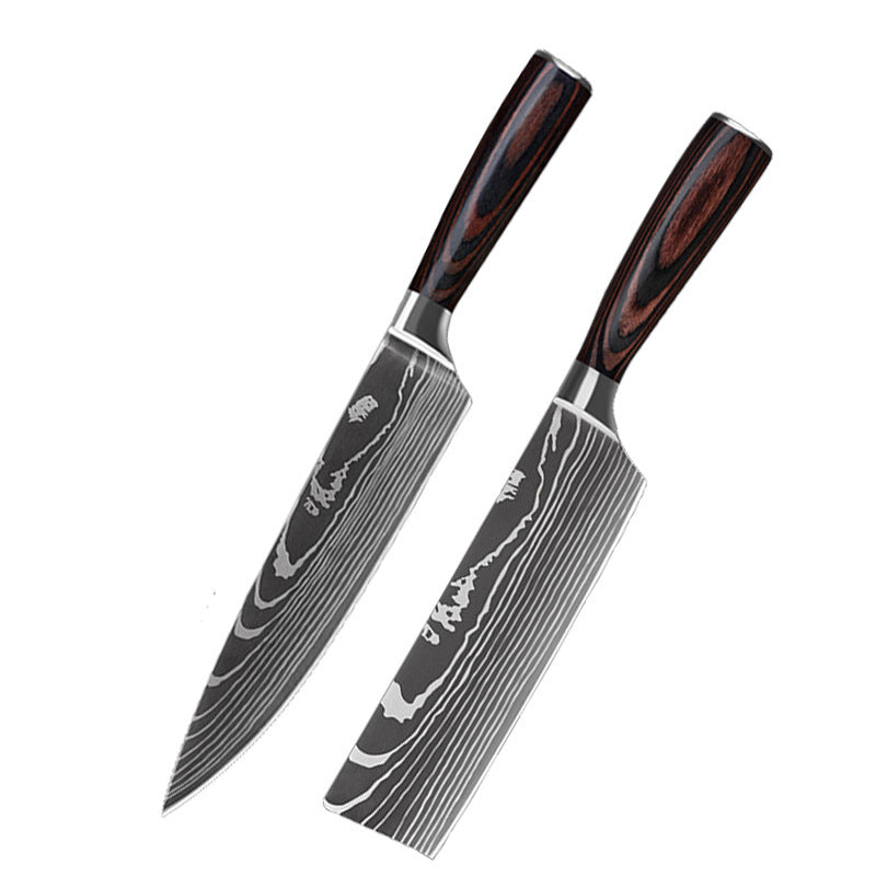Set of two premium kitchen knives with wooden handles from a 10 piece cooking knife set