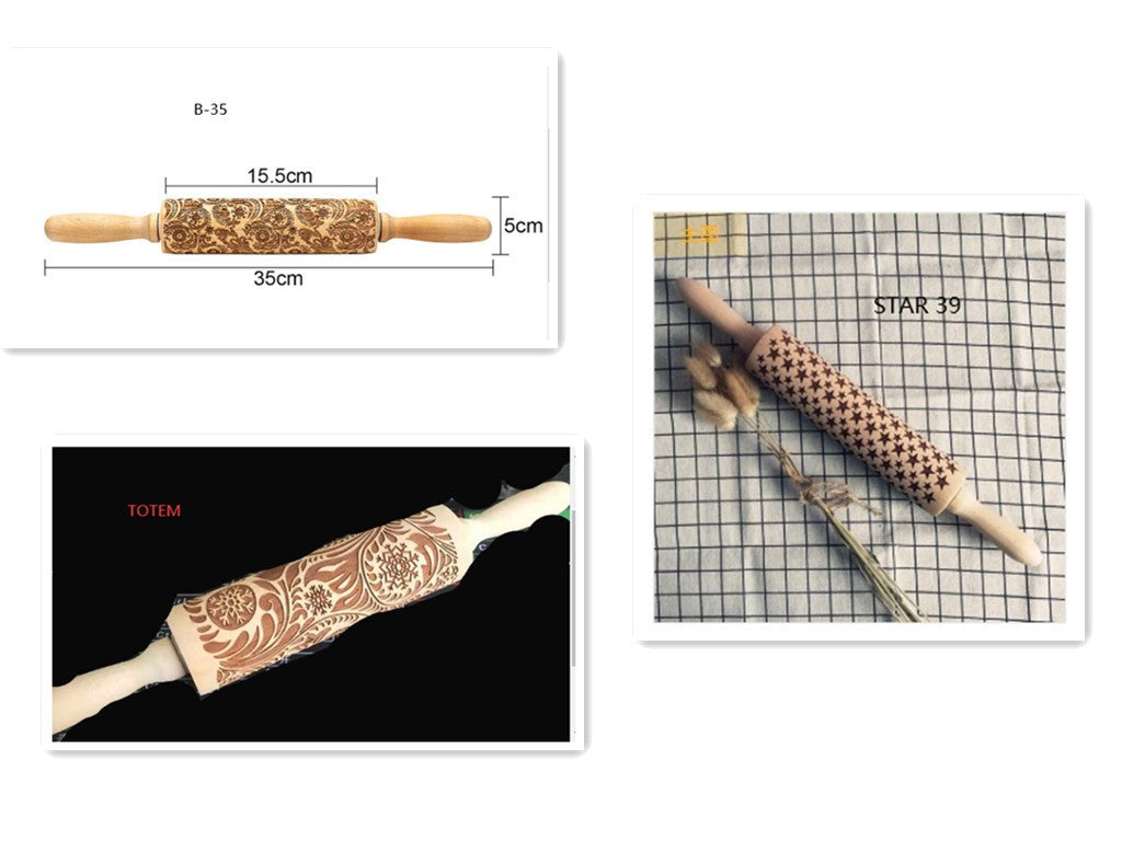 Shopi Vella Christmas Embossing Rolling Pin with Star Pattern