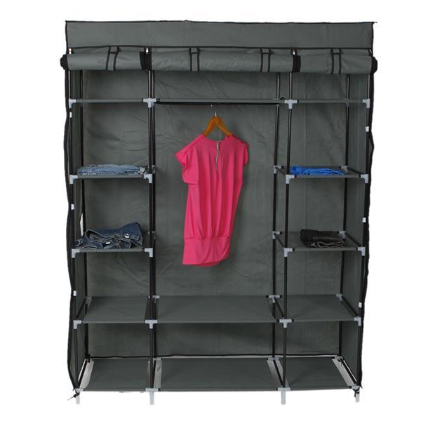 Shopi Vella 12 grid fabric closet with shelves in black featuring hanging rod and multiple fabric shelves