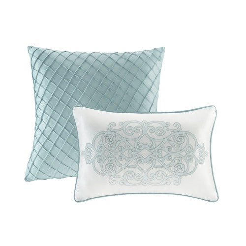 Shopi Vella 12 piece blue comforter set cal king decorative blue and white pillows
