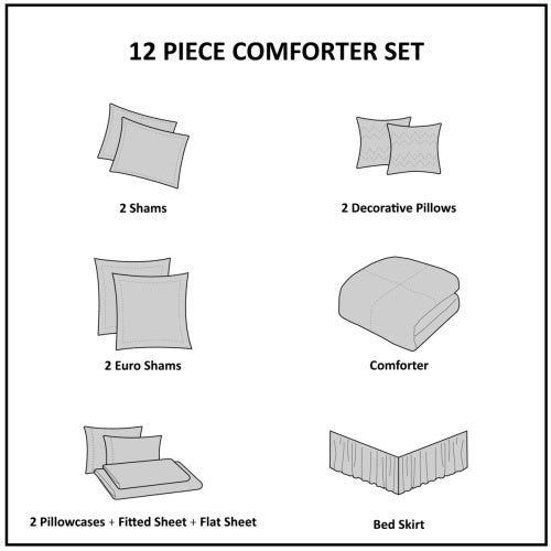12 piece blue comforter set cal king including shams decorative pillows euro shams comforter pillowcases fitted sheet flat sheet and bed skirt