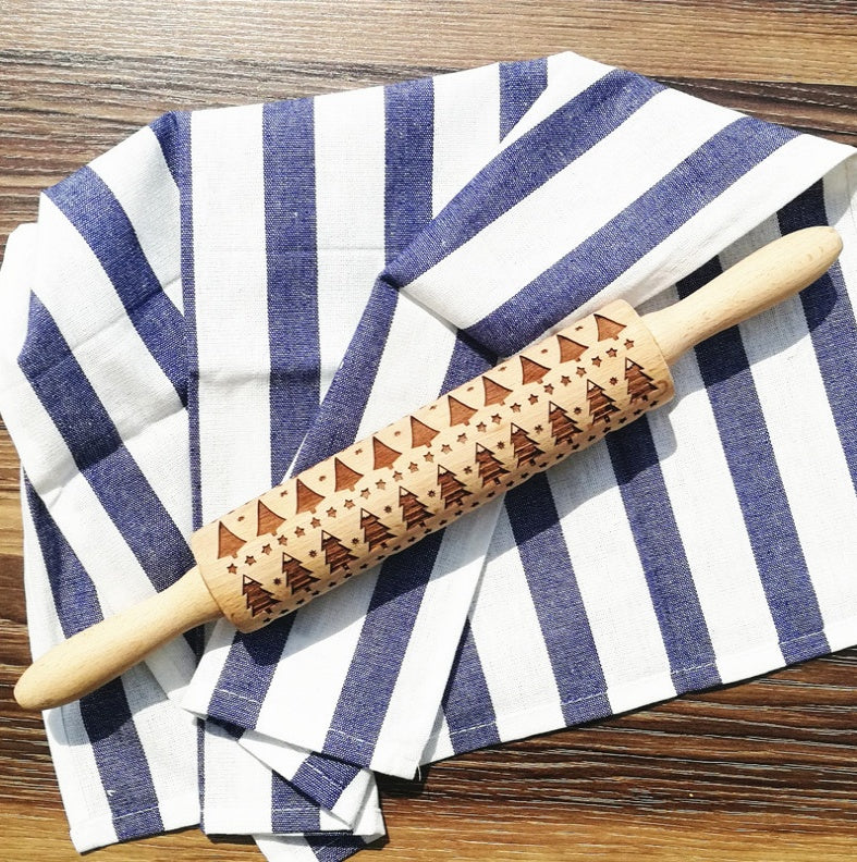 Shopi Vella Christmas Embossing Rolling Pin with Star Pattern
