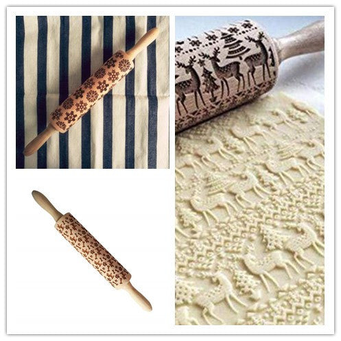 Shopi Vella Christmas Embossing Rolling Pin with Star Pattern