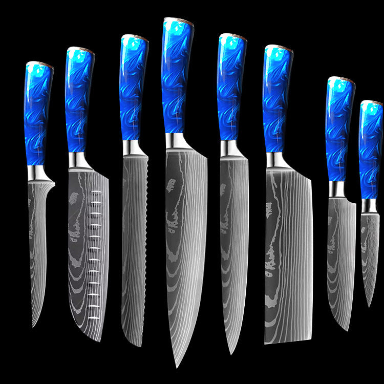Shopi Vella Blue Resin Handle Chef Knife Set - Damascus Steel