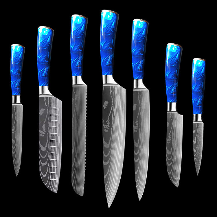 Shopi Vella Blue Resin Handle Chef Knife Set - Damascus Steel