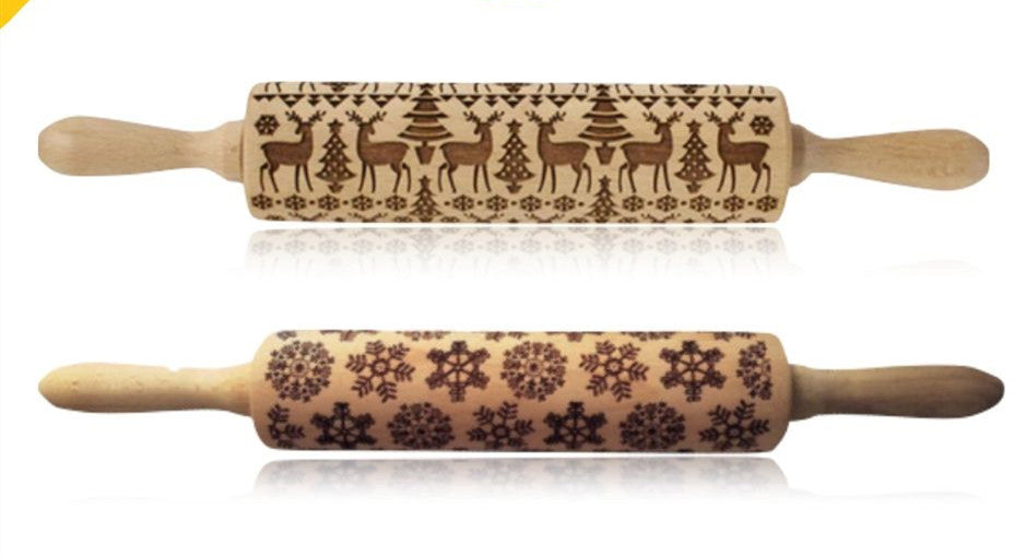 Shopi Vella Christmas Embossing Rolling Pin with Star Pattern