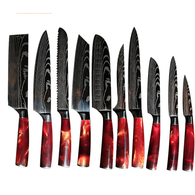 Shopi Vella Blue Resin Handle Chef Knife Set - Damascus Steel