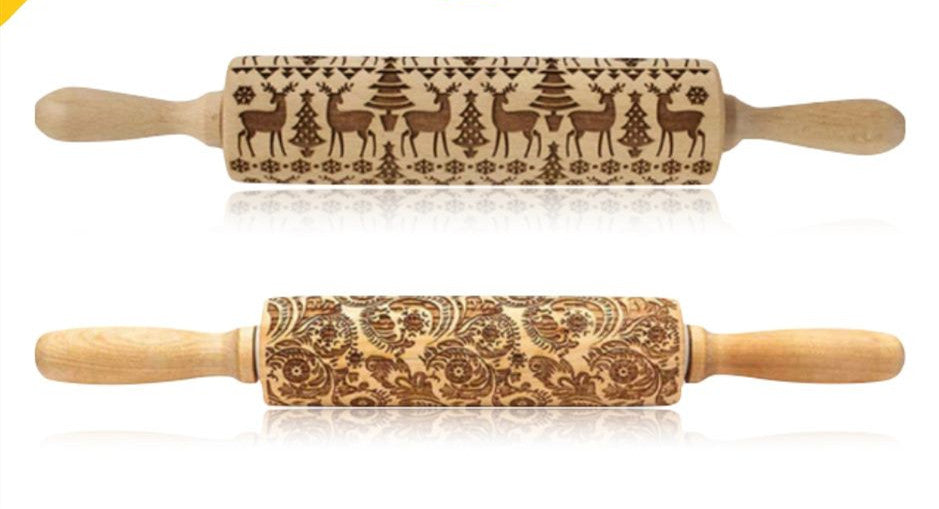 Shopi Vella Christmas Embossing Rolling Pin with Star Pattern