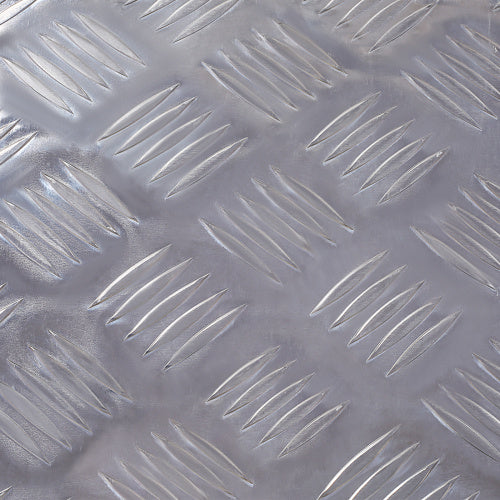 Close-up of 24 inch aluminum truck tool box textured metal surface by Shopi Vella
