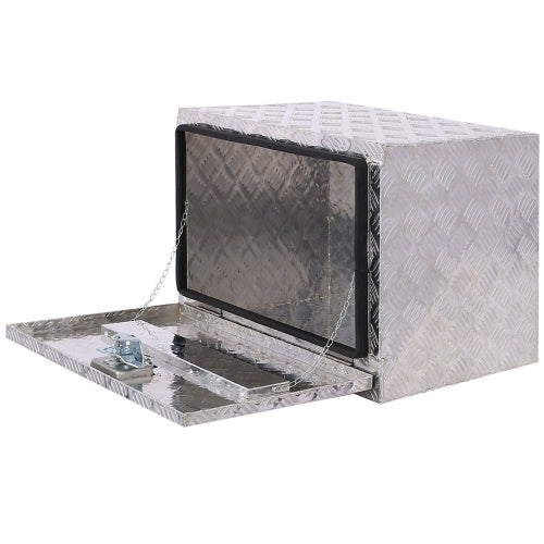 Shopi Vella 24 inch aluminum truck tool box with diamond plate texture and lockable front door