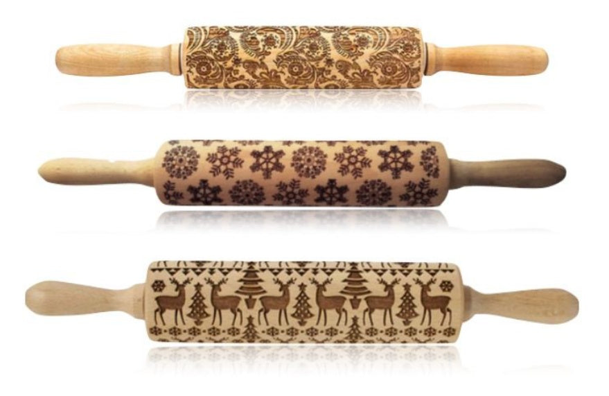 Shopi Vella Christmas Embossing Rolling Pin with Star Pattern