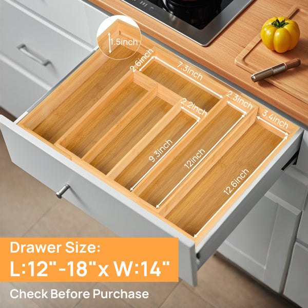 Shopi Vella bamboo storage box for drawers with multiple compartments for organized kitchen storage