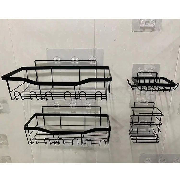Shopi Vella Wall-Mounted Shower Storage Rack Set - Durable Black Metal