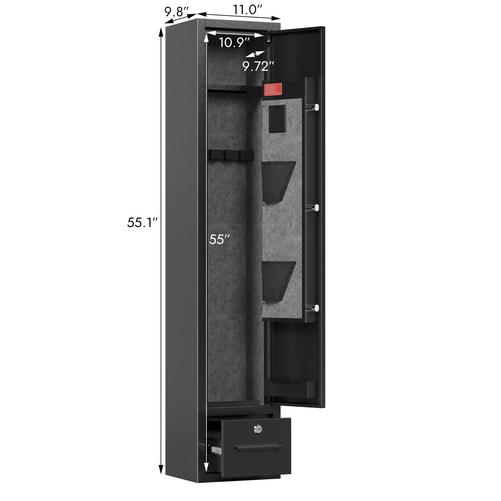 Shopi Vella 4 gun capacity gun safe with black exterior and interior compartments for secure storage
