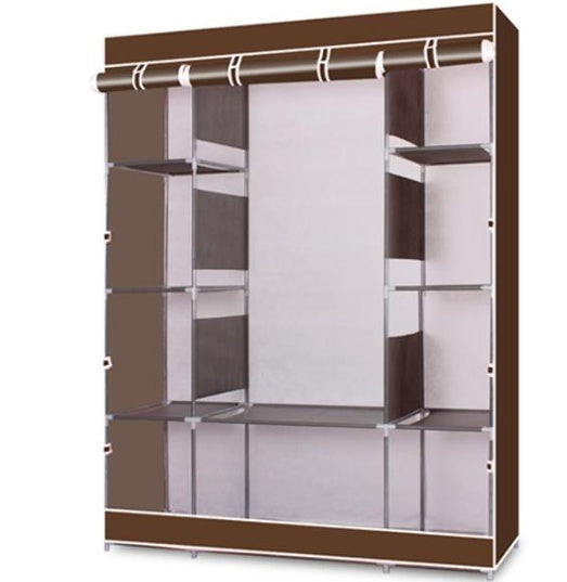 Shopi Vella 4 layer non woven wardrobe with brown cover and multiple storage shelves