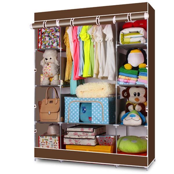 Shopi Vella 4 layer non woven wardrobe with brown cover storing clothes toys and accessories