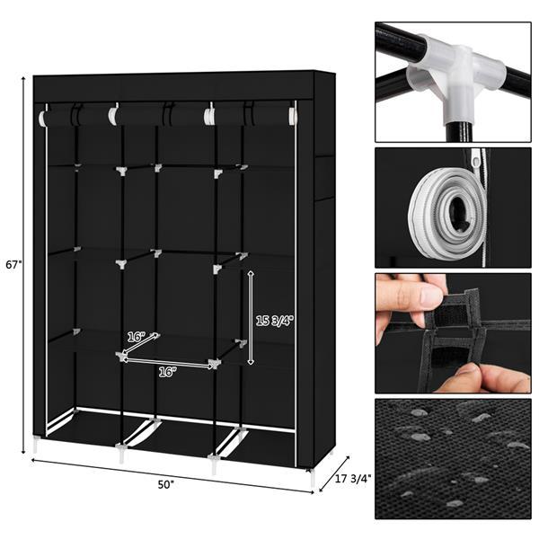 Shopi Vella 4 layer storage wardrobe in black with metal frame and fabric cover for organized clothing storage
