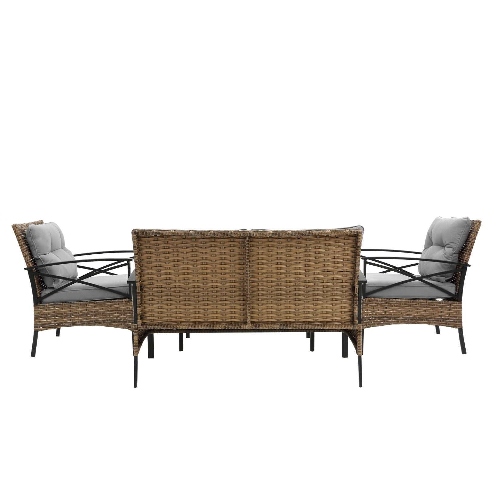 Shopi Vella 4 piece patio sectional sofa set with brown wicker frame and gray cushions