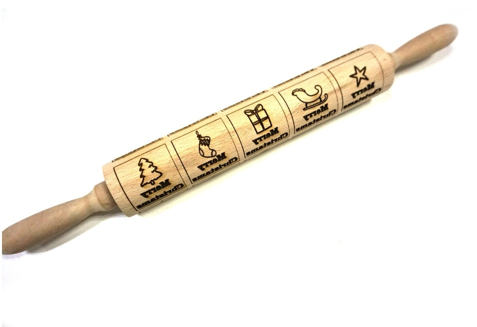 Shopi Vella Christmas Embossing Rolling Pin with Star Pattern