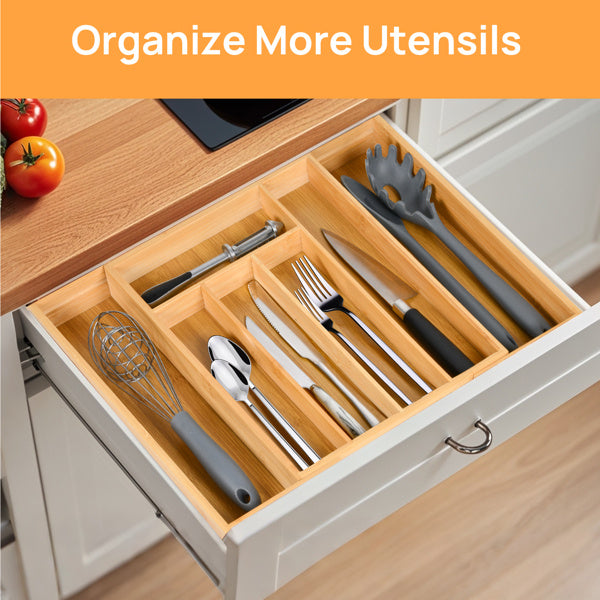 Shopi Vella bamboo storage box for drawers organizing kitchen utensils neatly