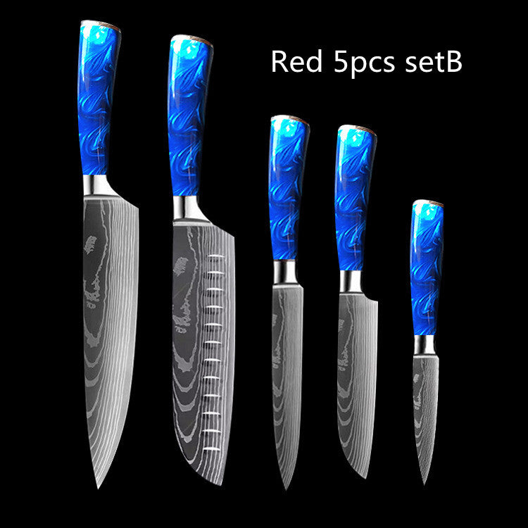 Shopi Vella Blue Resin Handle Chef Knife Set - Damascus Steel