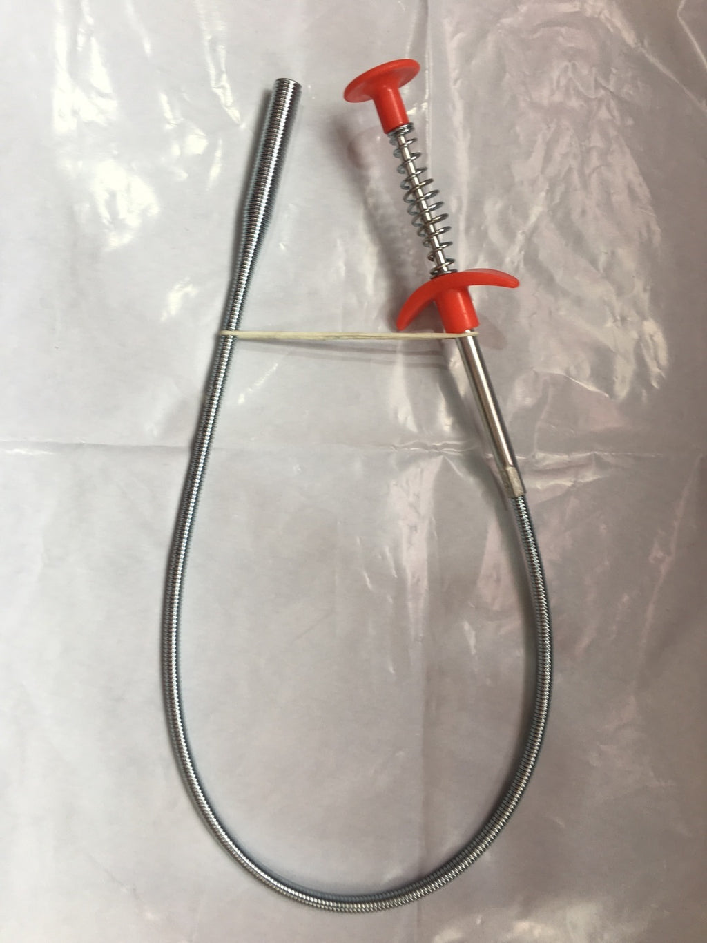 60cm hair cleaner for kitchen sink with flexible metal spring and red plastic handle