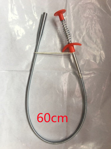 60cm hair cleaner for kitchen sink with flexible metal coil and red handle for easy clog removal