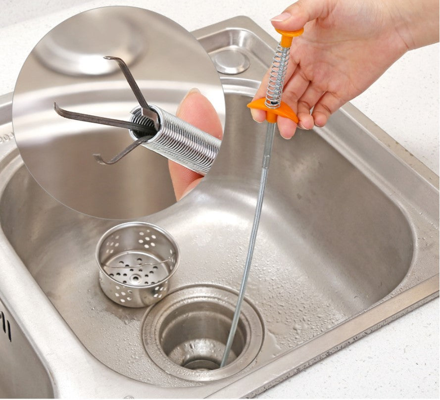 60cm hair cleaner for kitchen sink with spring claw tool removing debris from stainless steel drain