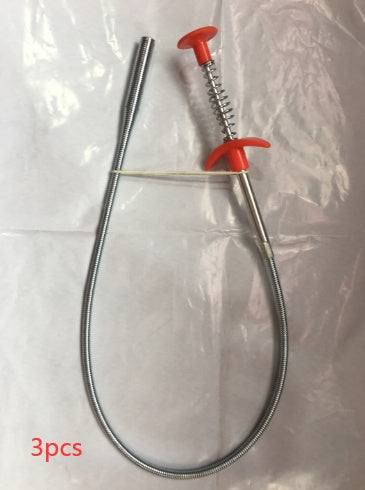 60cm hair cleaner for kitchen sink with flexible metal cable and red handle for unclogging drains