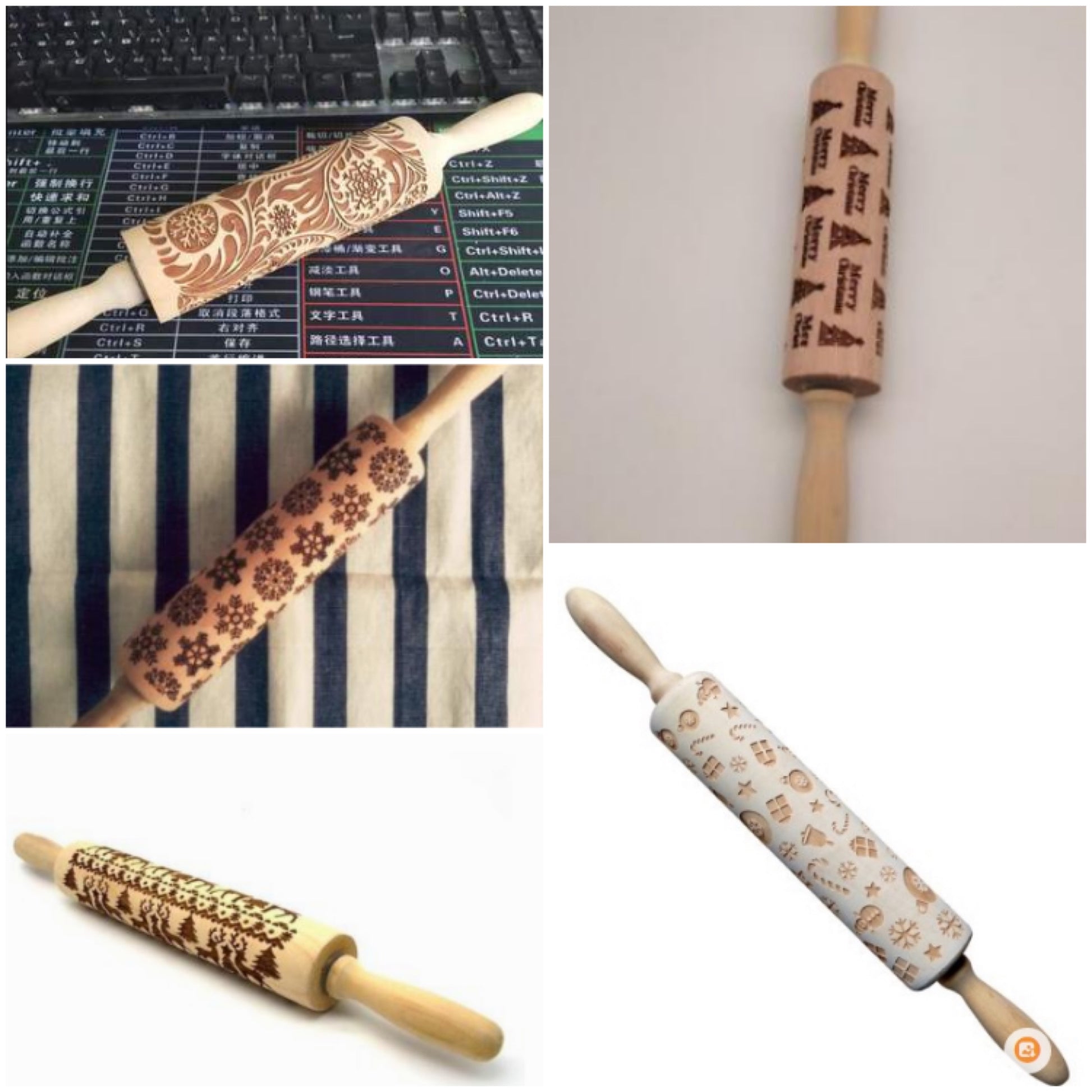 Shopi Vella Christmas Embossing Rolling Pin with Star Pattern